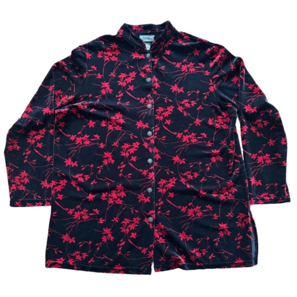 💜Notations Vintage 90's Velvet Floral Button Down Tunic Plus Size 1X